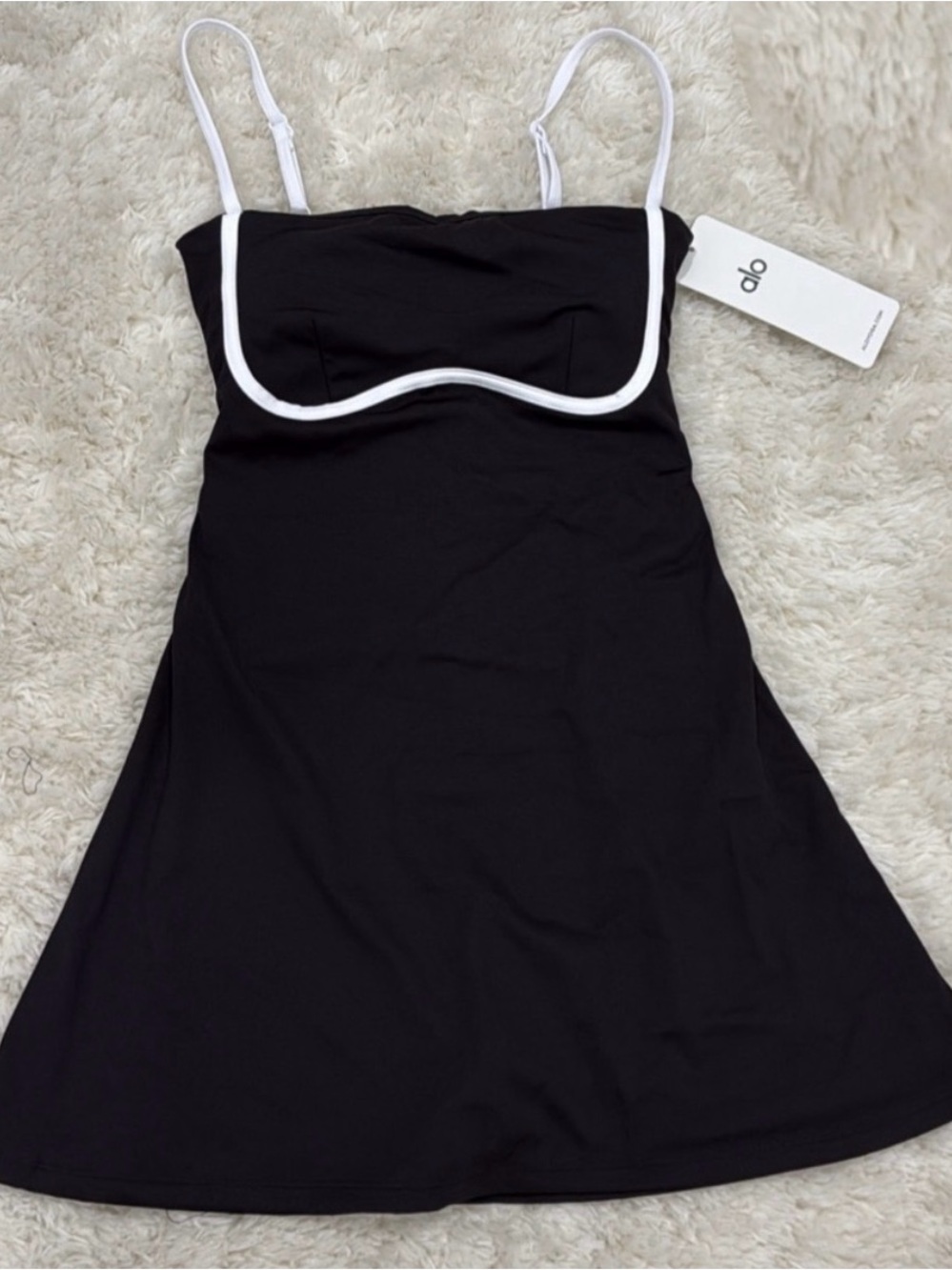 Alo Yoga Black Mini Slip Dress with White Contrast Trim